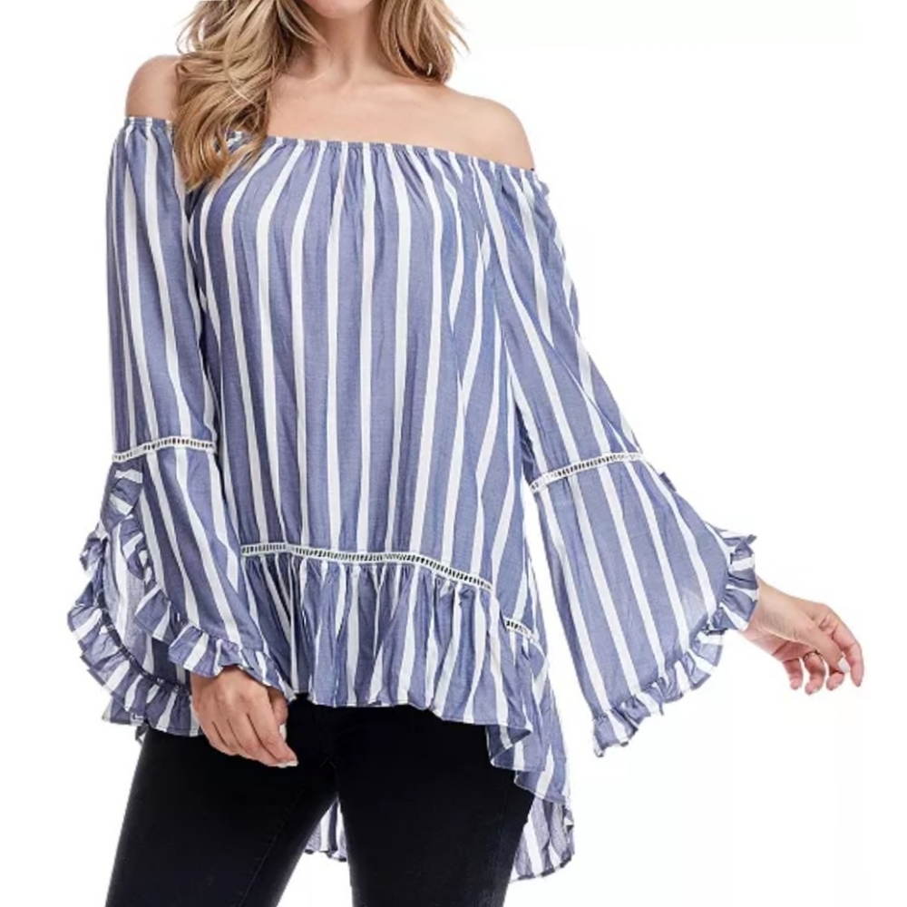 Fever Love Child off shoulder striped top romantic beach